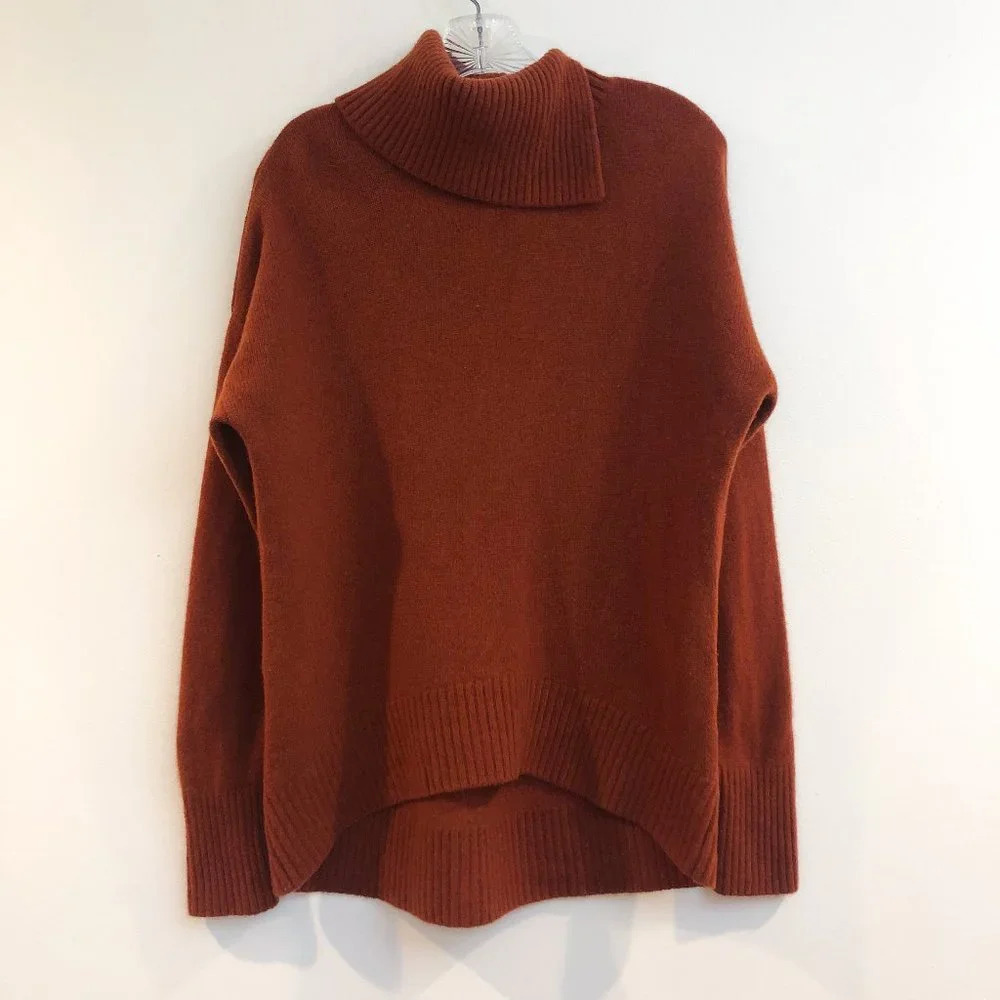 JOSEPH 100% Wool Tight Knit Turtleneck Orange Designer Pullover Sweater Medium - Picture 2 of 11
